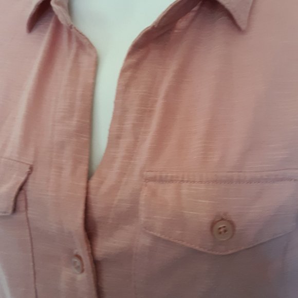 Candie's Rose Pink Quarter Sleeve Button Down Top - Picture 4 of 10